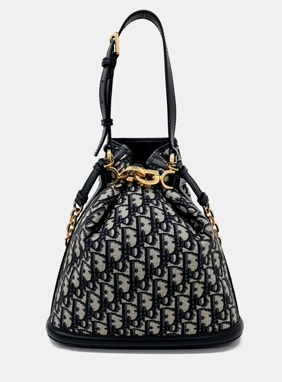 Dior C'est Di Medium Blue Oblique Canvas Leather Bucket Bag