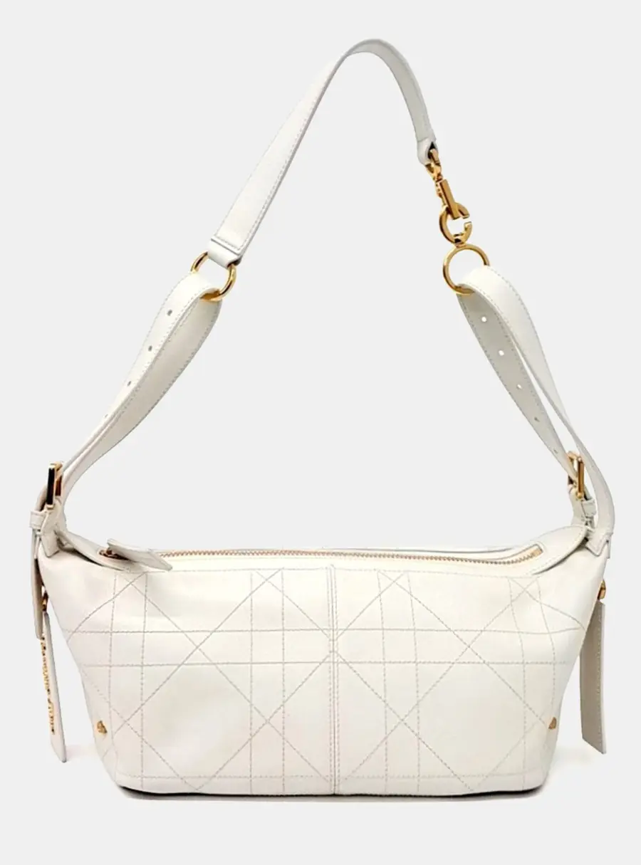 Dior Hobo Small White Calfskin Leather Shoulder Bag