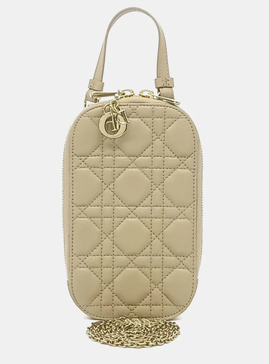 Dior Beige Leather Phone Holder Tote Bag