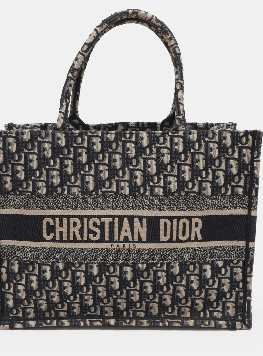 Dior Navy Blue Oblique Embroidered Canvas Medium Book Tote