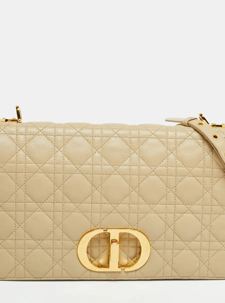 Dior Caro Large Beige Cannage Leather Shoulder Bag