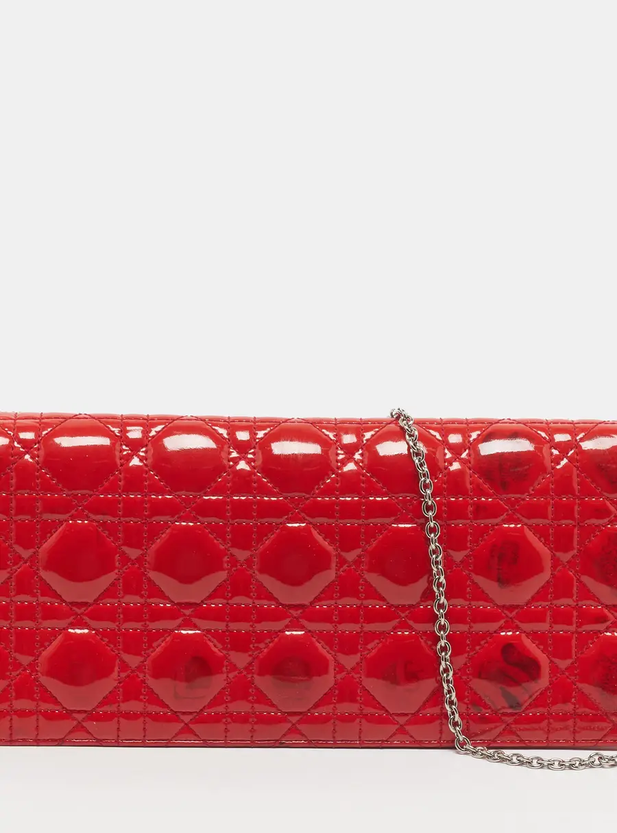 Dior Lady Dior Red Cannage Patent Leather Chain Clutch