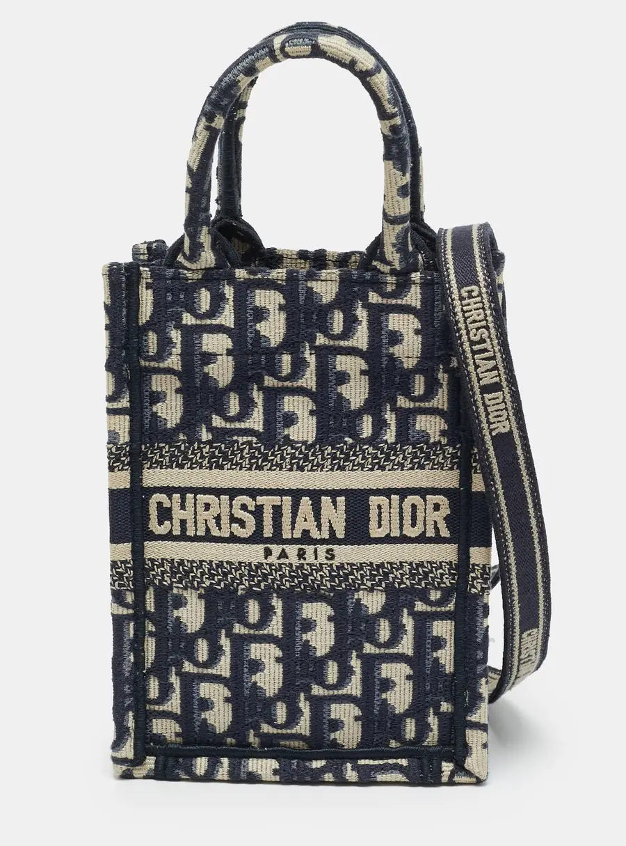 Dior Book Phone Mini Blue Oblique Embroidered Canvas Tote