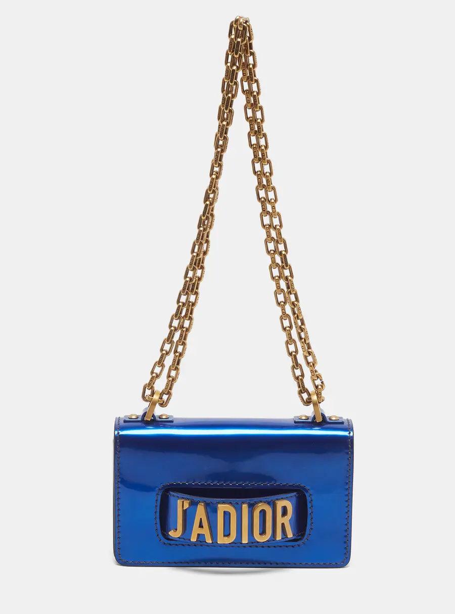 Dior J'Adior Mini Blue Patent Leather Flap Bag