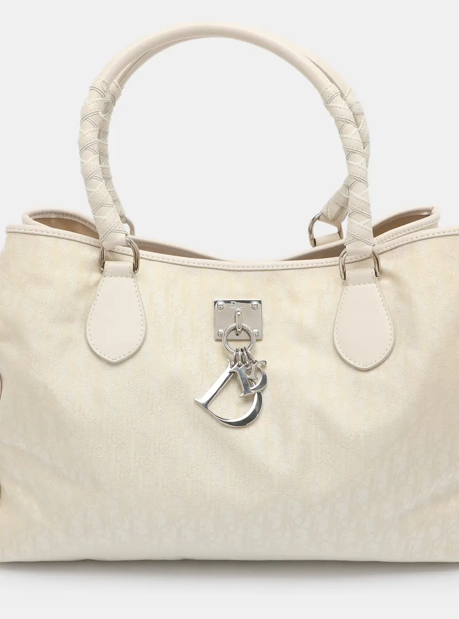 Dior Lovely Cream/White Oblique Nylon and Leather Tote