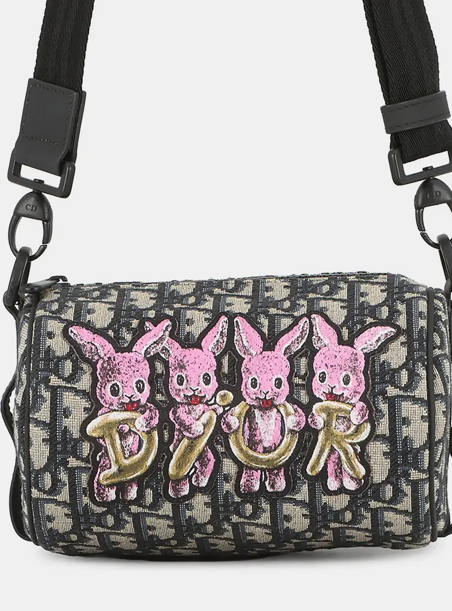 Dior Mini Roller Kids Oblique Black Beige Pink Canvas Leather Shoulder Bag
