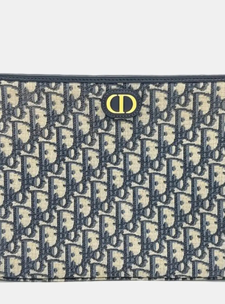 Christian Dior 30 Montaigne Pouch Blue Oblique Canvas Leather Clutch Bag