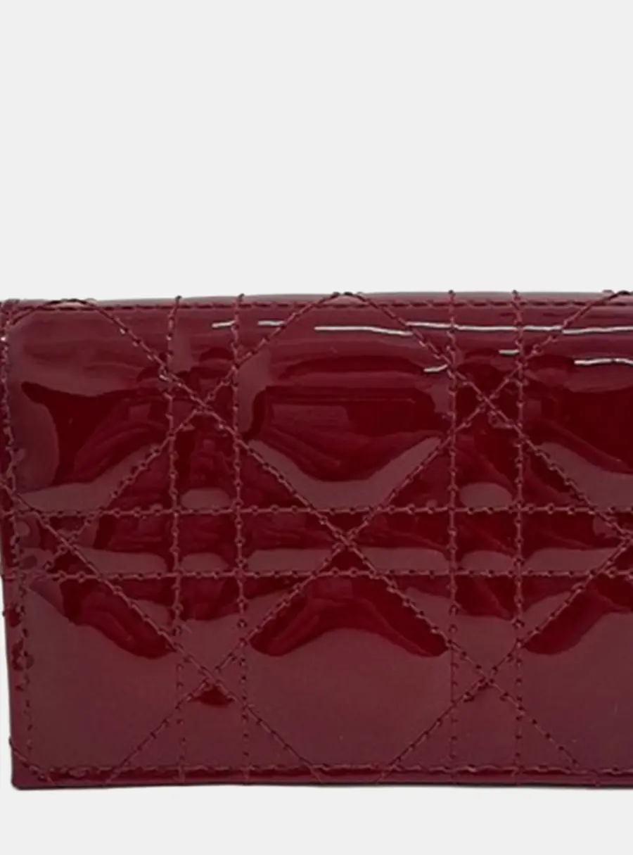 Christian Dior Lady Dior Small Red Patent Leather Card Holder Wallet