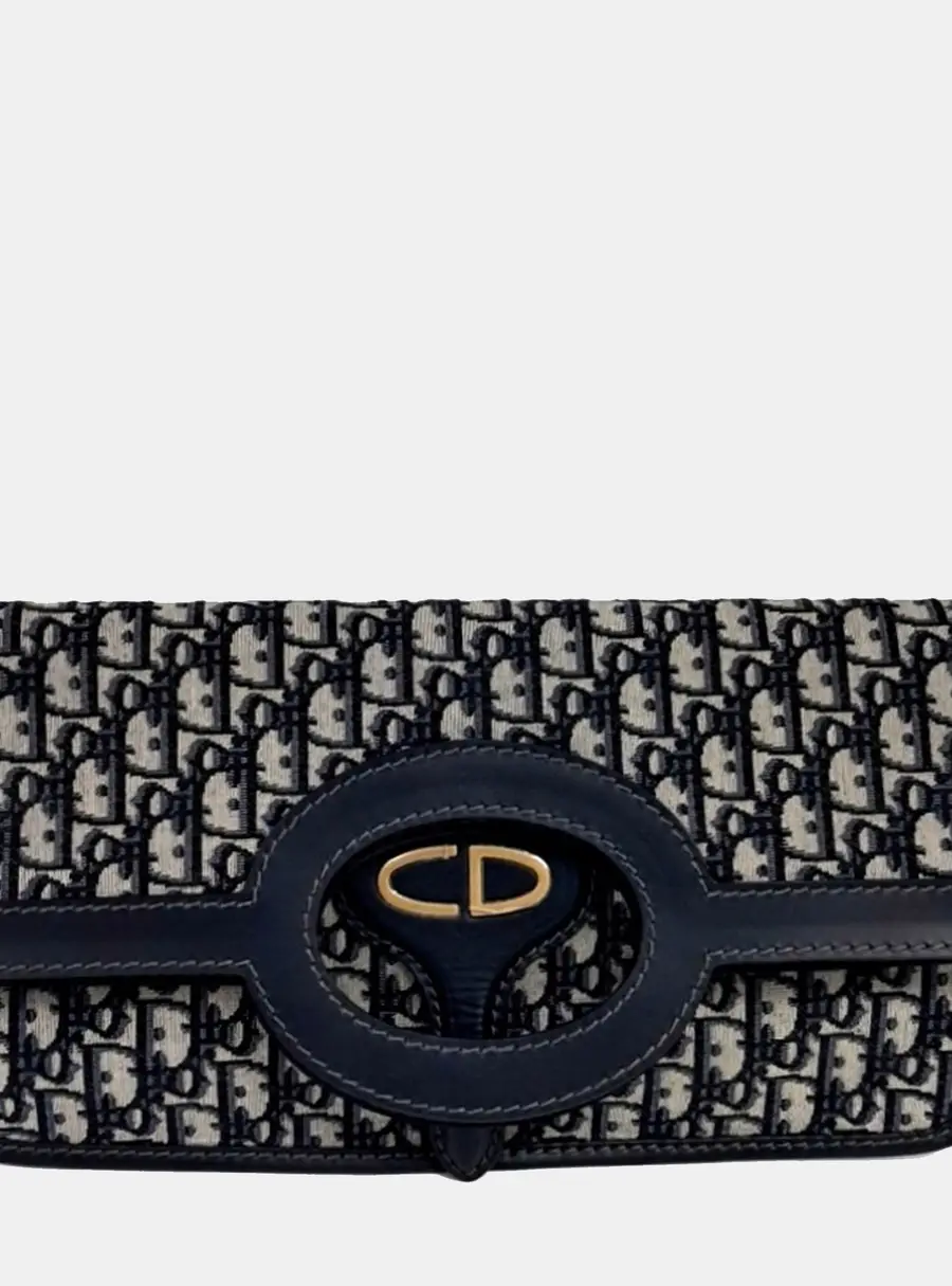 Christian Dior Oblique Folding Clutch Navy Blue Oblique Canvas and Leather Clutch Bag