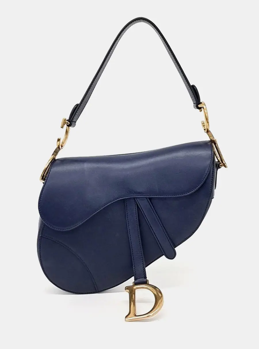 Christian Dior Navy Blue Leather Saddle Bag