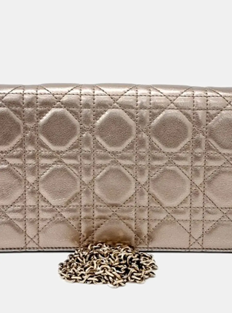 Dior Gold Leather Christian Dior Cannage Chain Crossbody Bag