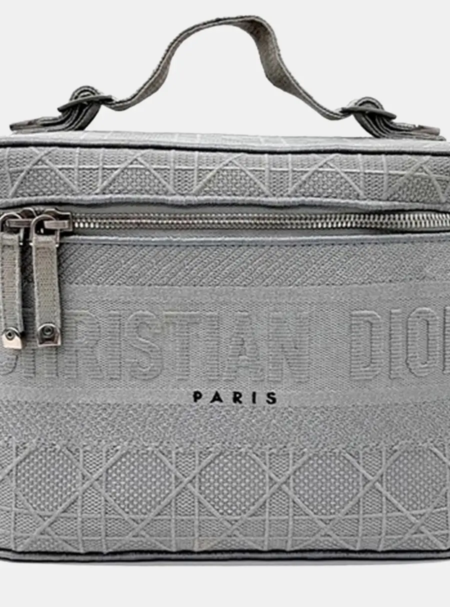 Christian Dior Vanity Case Small Grey Canvas Top Handle Bag