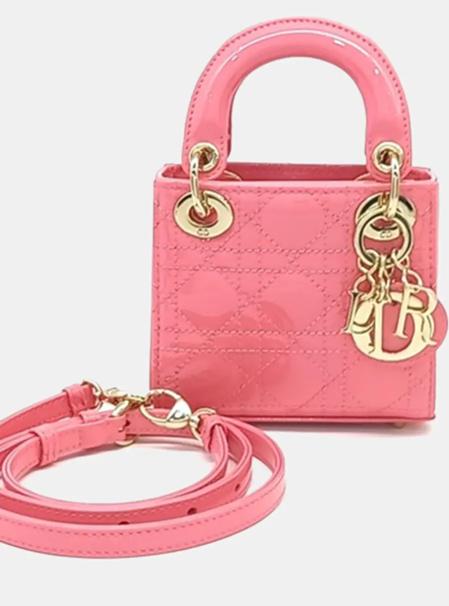 Dior Lady Micro Pink Patent Leather Top Handle Bag