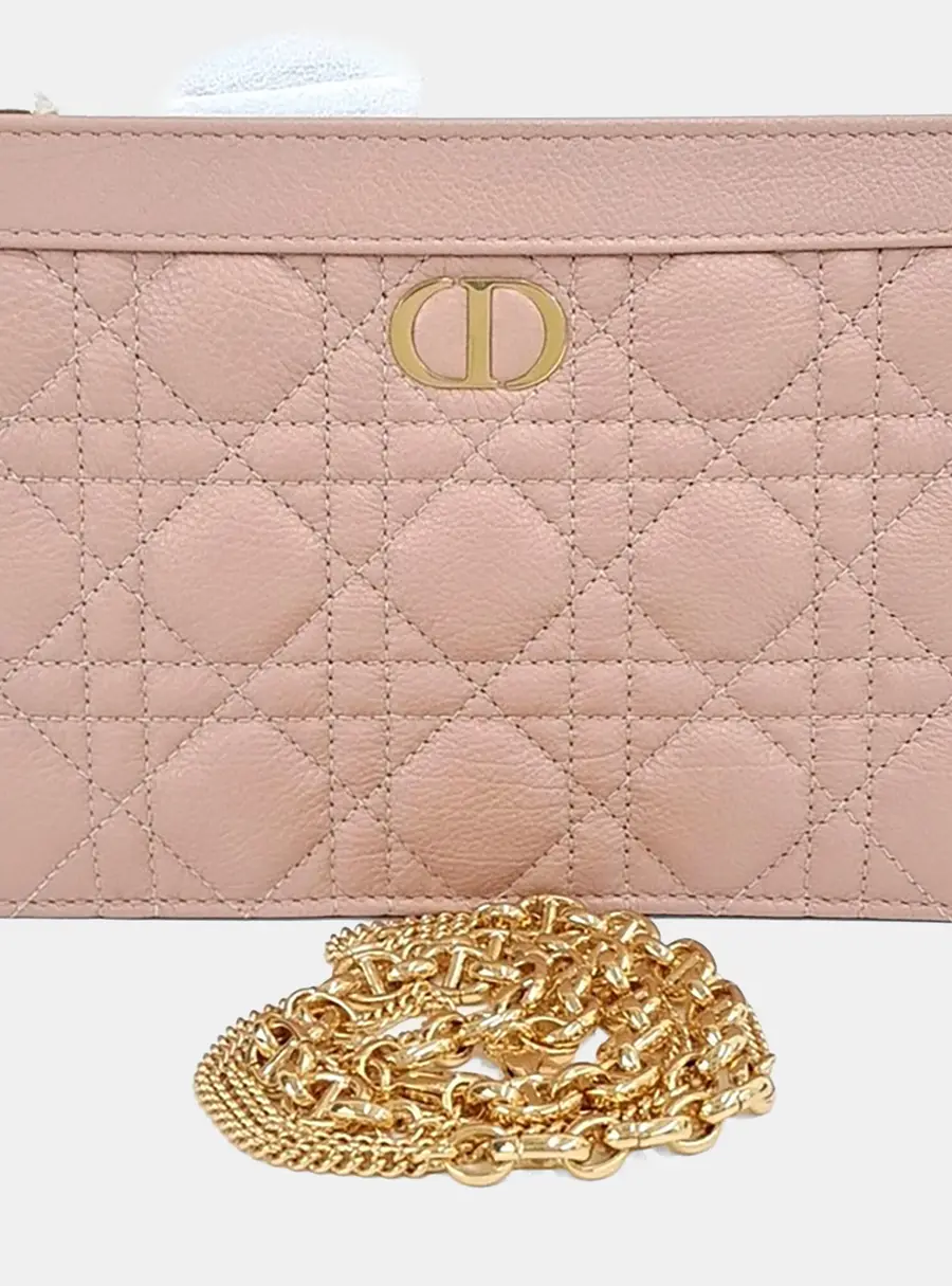Christian Dior Caro Pink Leather Chain Zipper Pouch and Crossbody Bag S5106