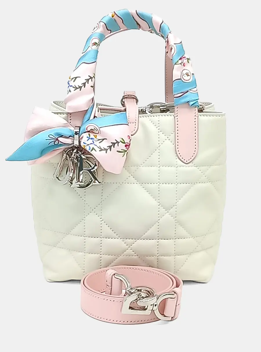 Christian Dior Toujours Small White Leather Top Handle Bag
