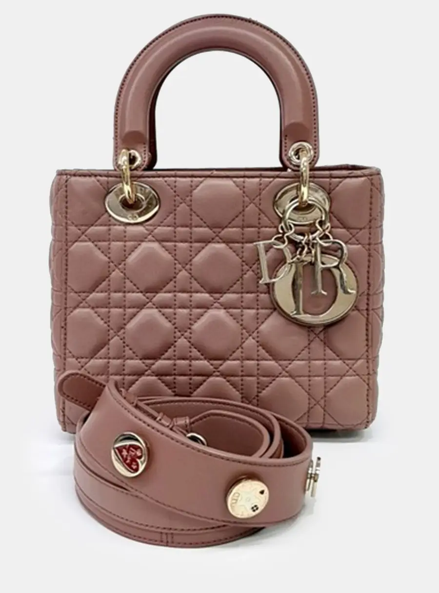 Dior Lady Dior Small Pink Cannage Lambskin Leather Top Handle Bag