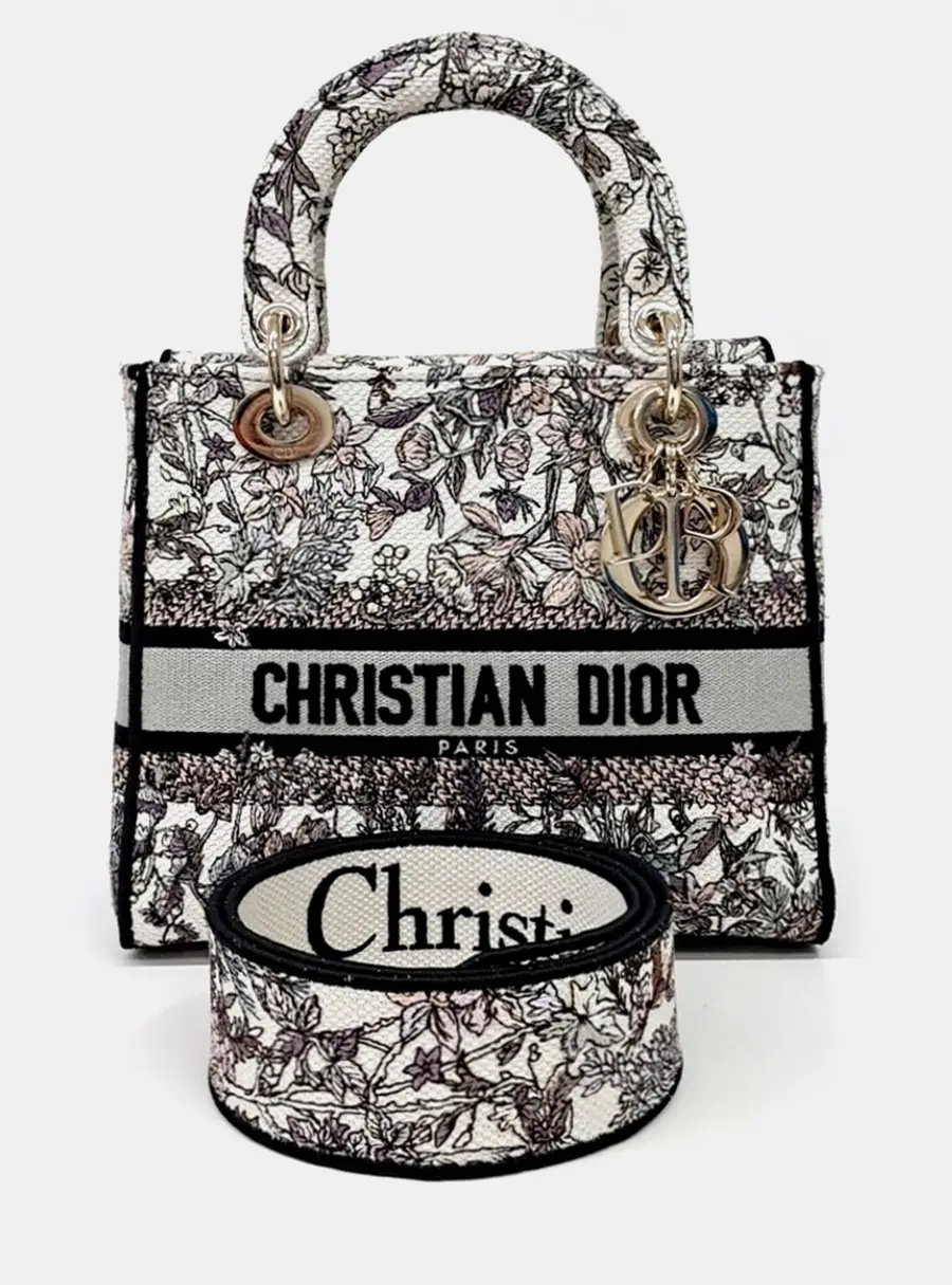 Christian Dior D-Lite Lady Medium Multicolor Fabric Top Handle Bag