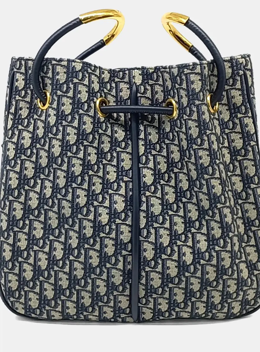 Christian Dior Nolita Medium Blue Oblique Canvas Top Handle Bag