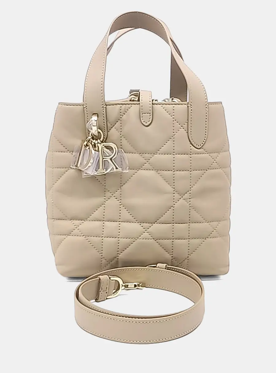 Christian Dior Toujours Vertical Small Sand Quilted Calfskin Leather Top Handle Bag