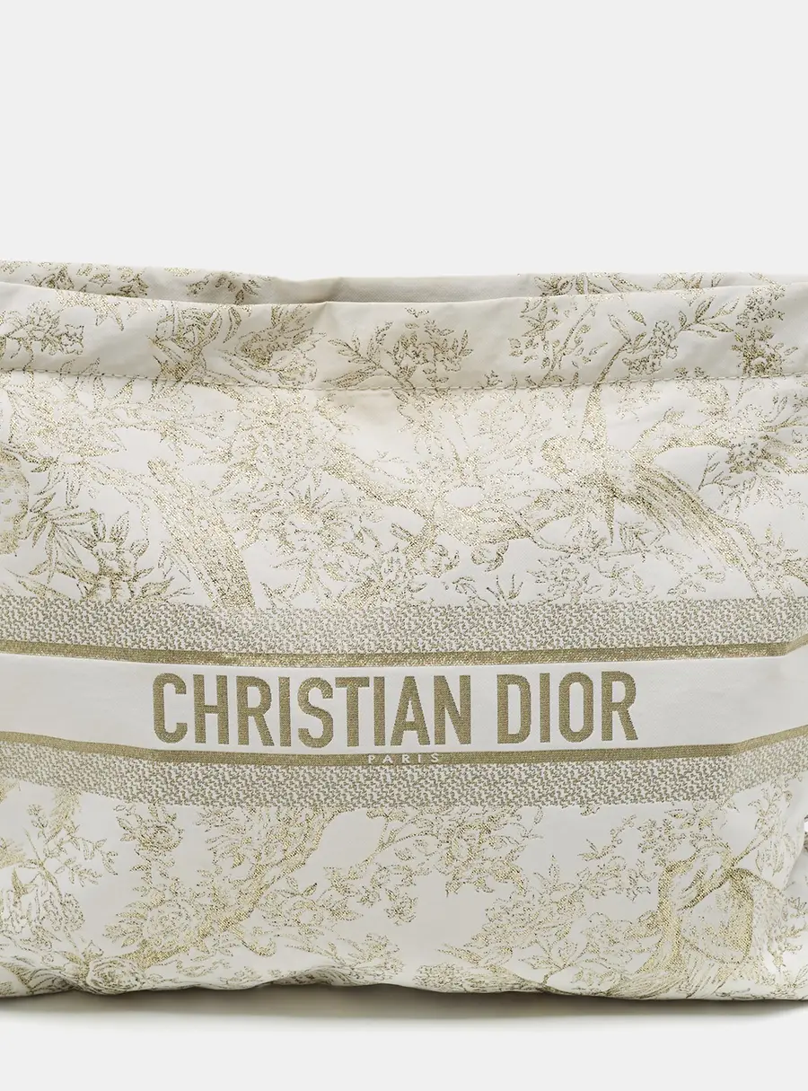Dior Zipped Toile de Jouy White/Gold Fabric Pouch