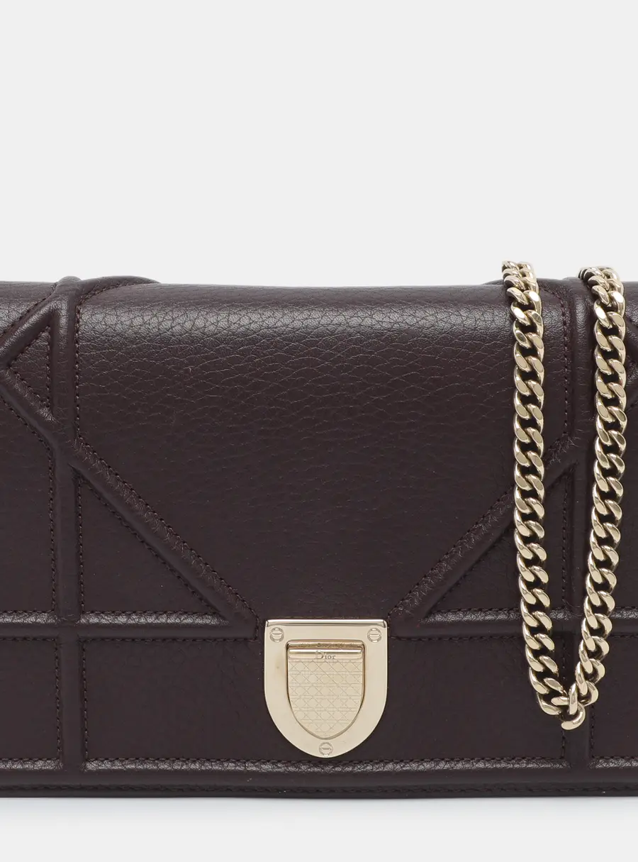 Dior Diorama Burgundy Cannage Leather Wallet On Chain