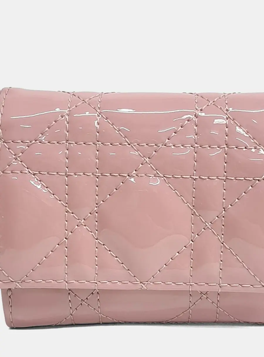 Christian Dior Lady Dior Small Pink Patent Leather Wallet Bag