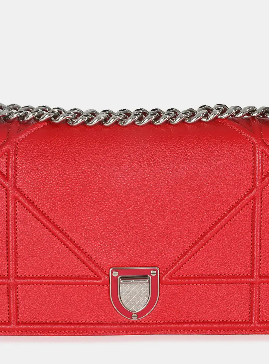 Christian Dior Red Grained Calfskin Small Diorama Flap Bag