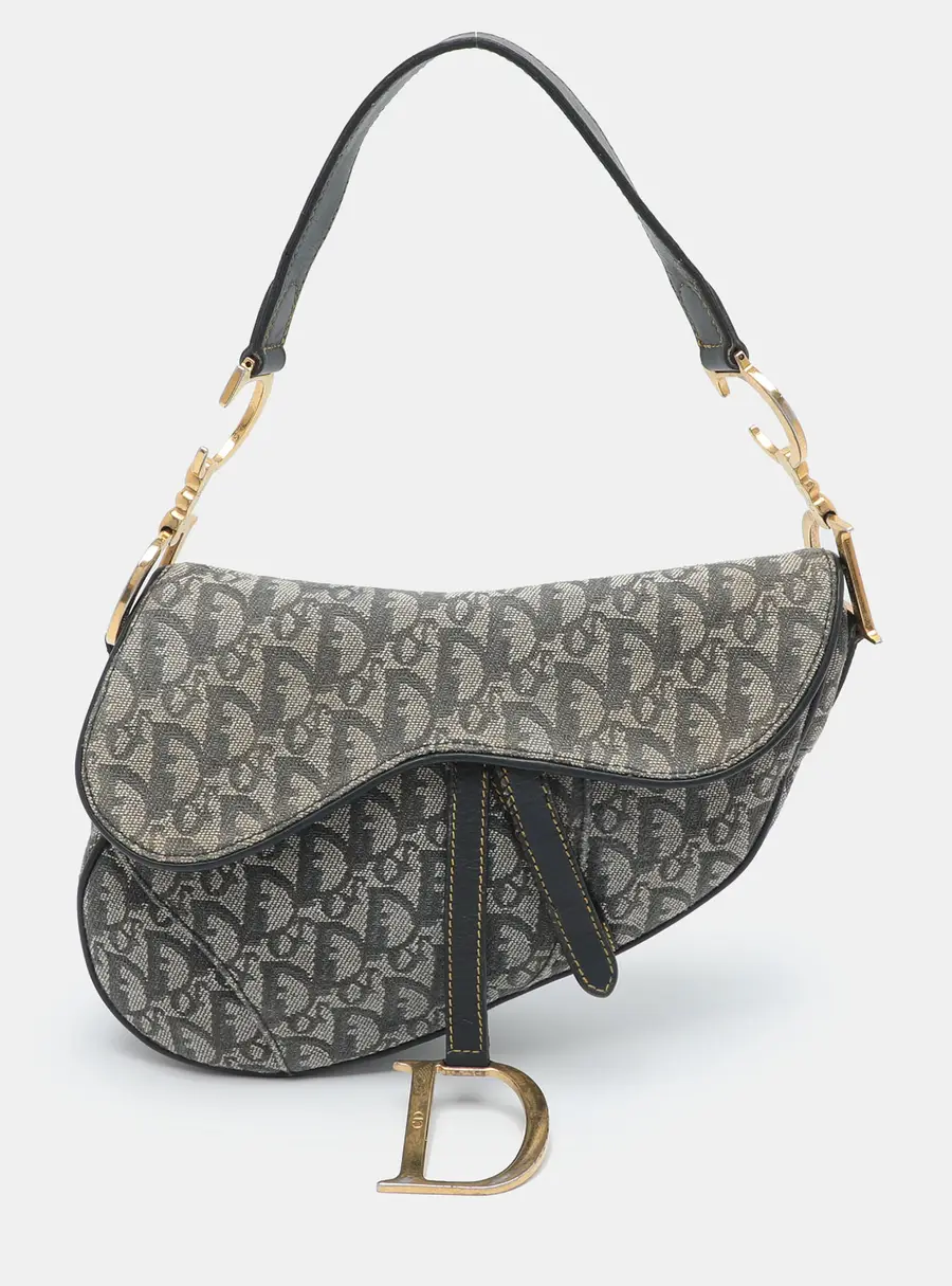 Dior Blue Oblique Canvas and Leather Saddle Bag