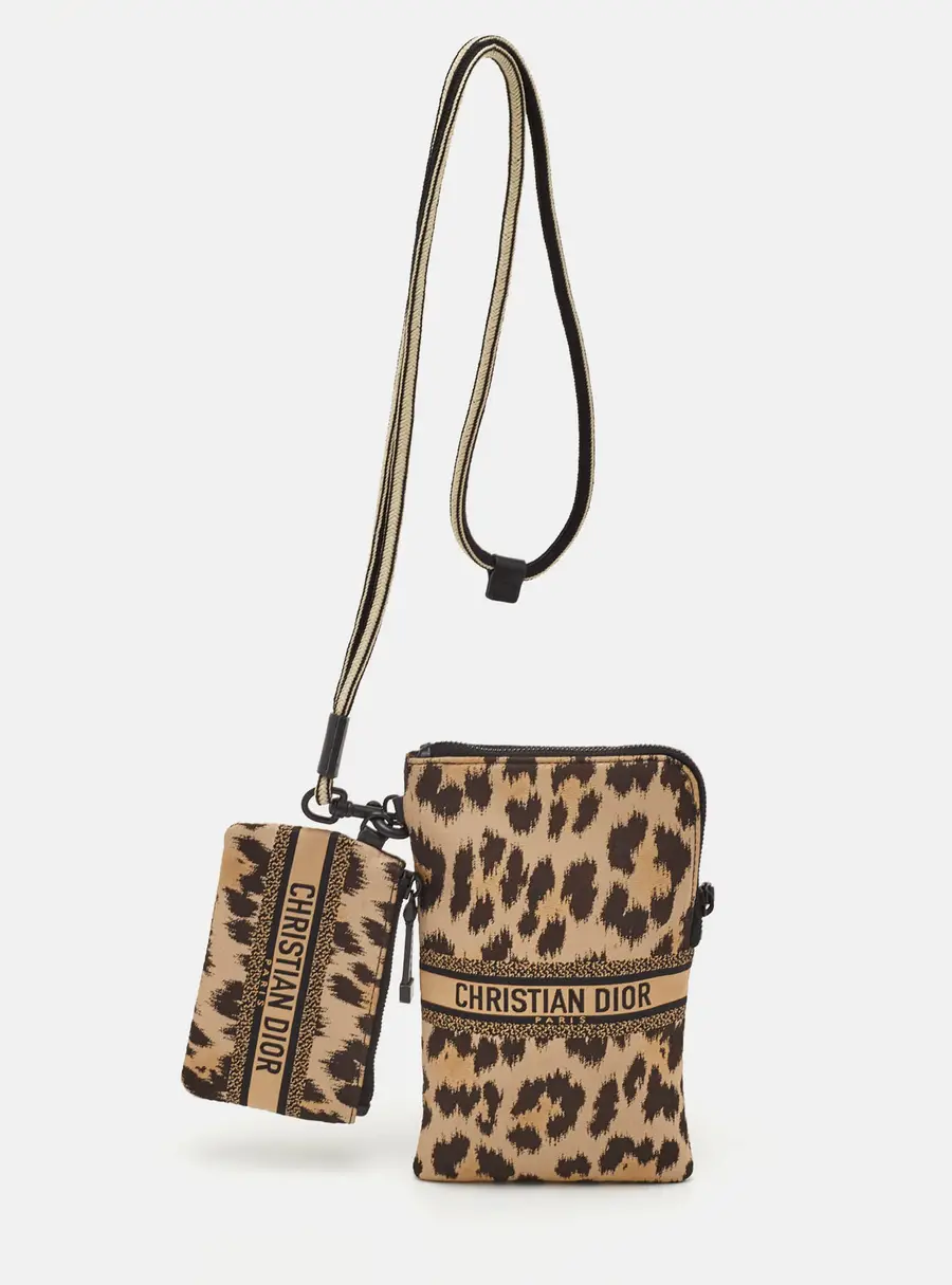 Dior DiorTravel Beige/Black Animal Print Fabric Multifunction Pouch Crossbody Bag