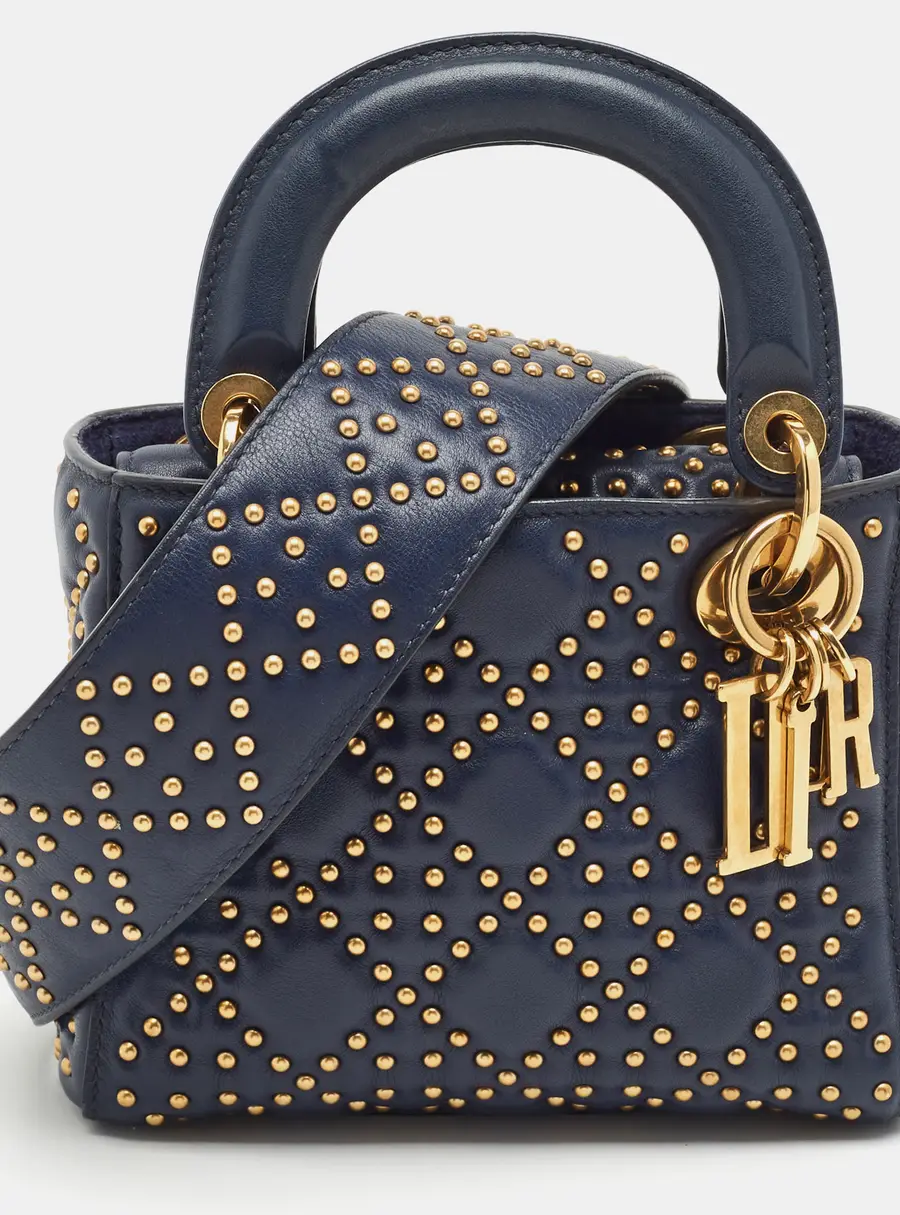 Dior Lady Dior Studded Mini Blue Cannage Leather Tote