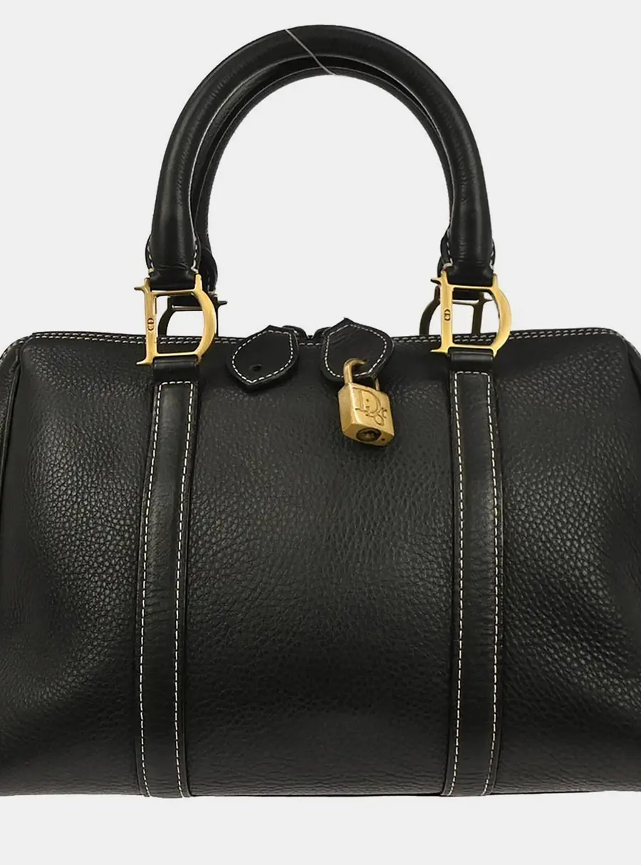 Christian Dior Medium Black Grained Leather Boston Bag