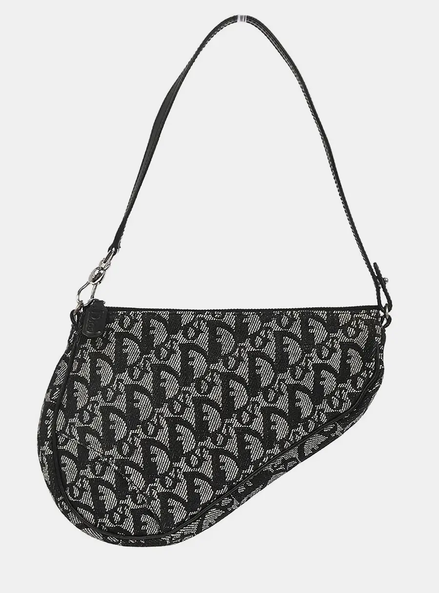 Christian Dior Saddle Black Trotter Canvas Shoulder Bag