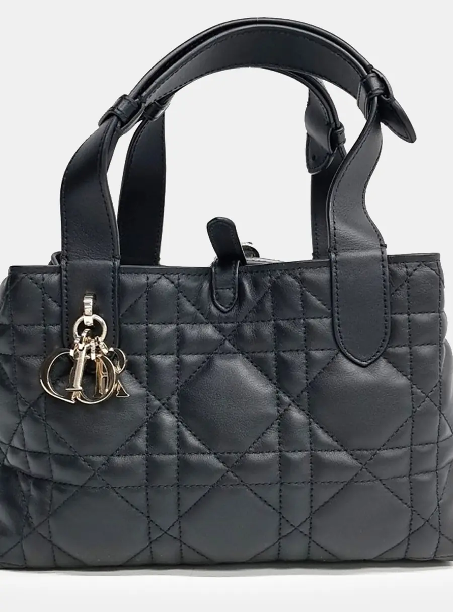 Christian Dior Toujours Small Black Lambskin Leather Top Handle Bag