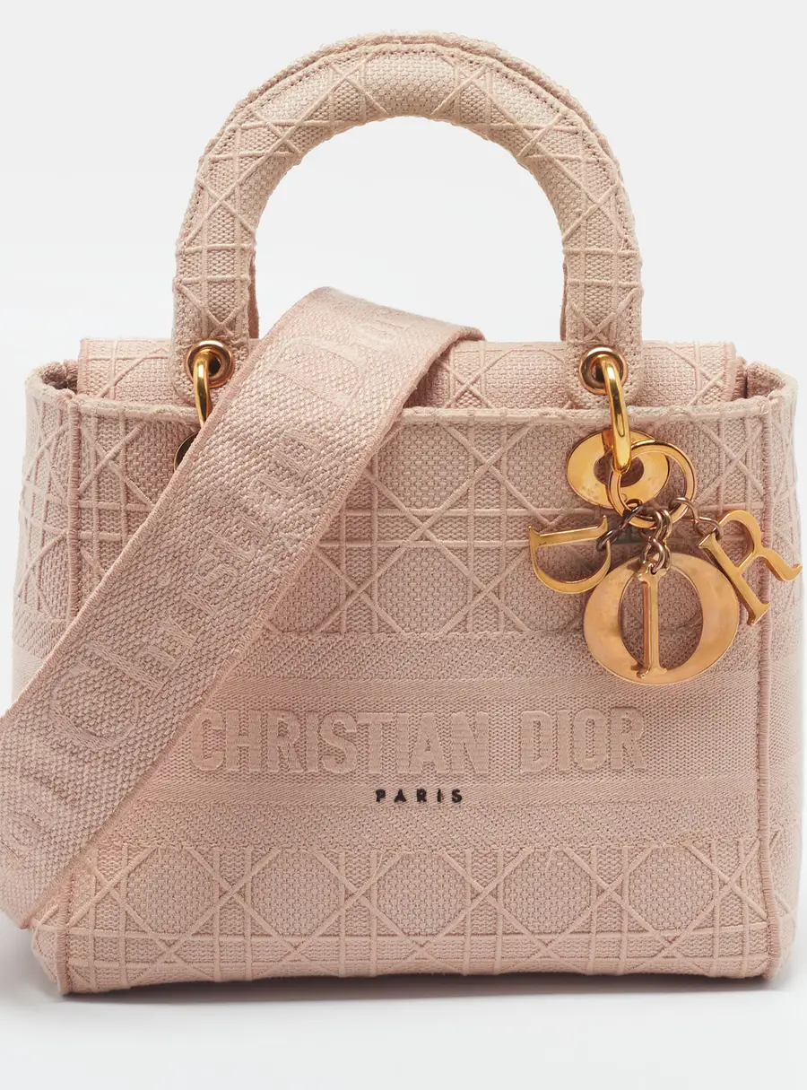 Dior Lady D-Lite Medium Pink Embroidered Canvas Tote