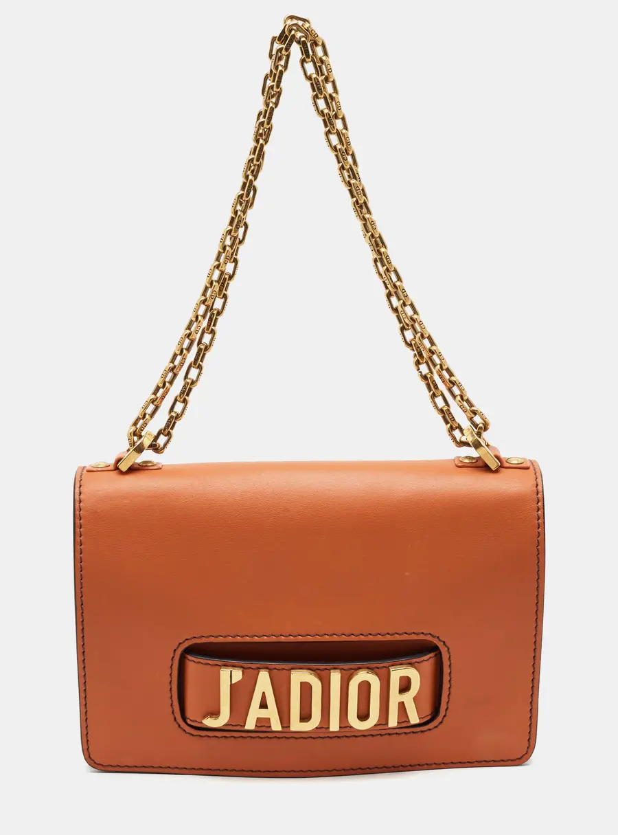 Dior J'Adior Chain Flap Orange Leather Shoulder Bag