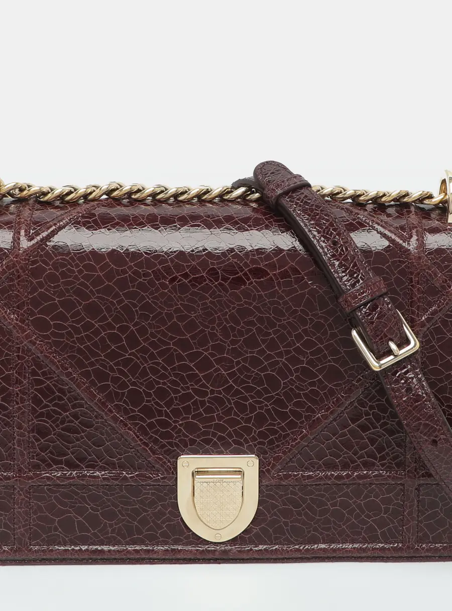 Dior Diorama Medium Burgundy Crinkled Leather Flap Shoulder Bag