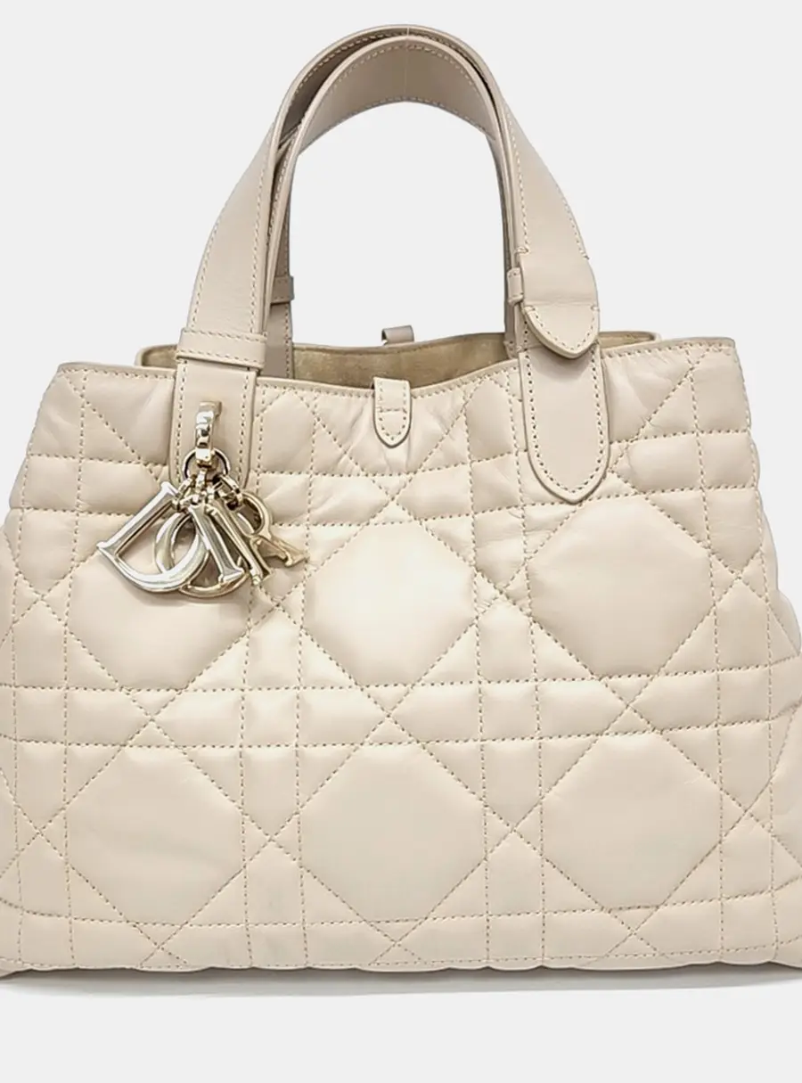 Christian Dior Toujours Small Beige Lambskin Leather Top Handle Bag