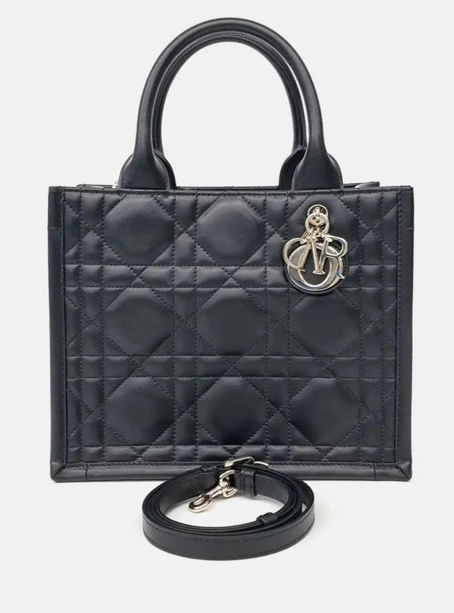 Christian Dior Black Leather Macro Cannage Book Tote Bag Small M1325