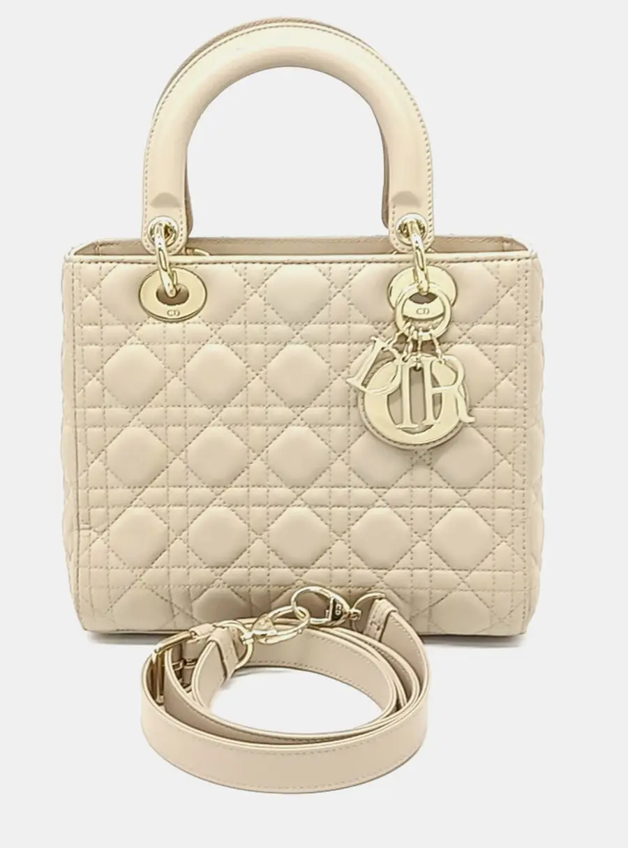 Dior Beige Leather Lady Bag Medium