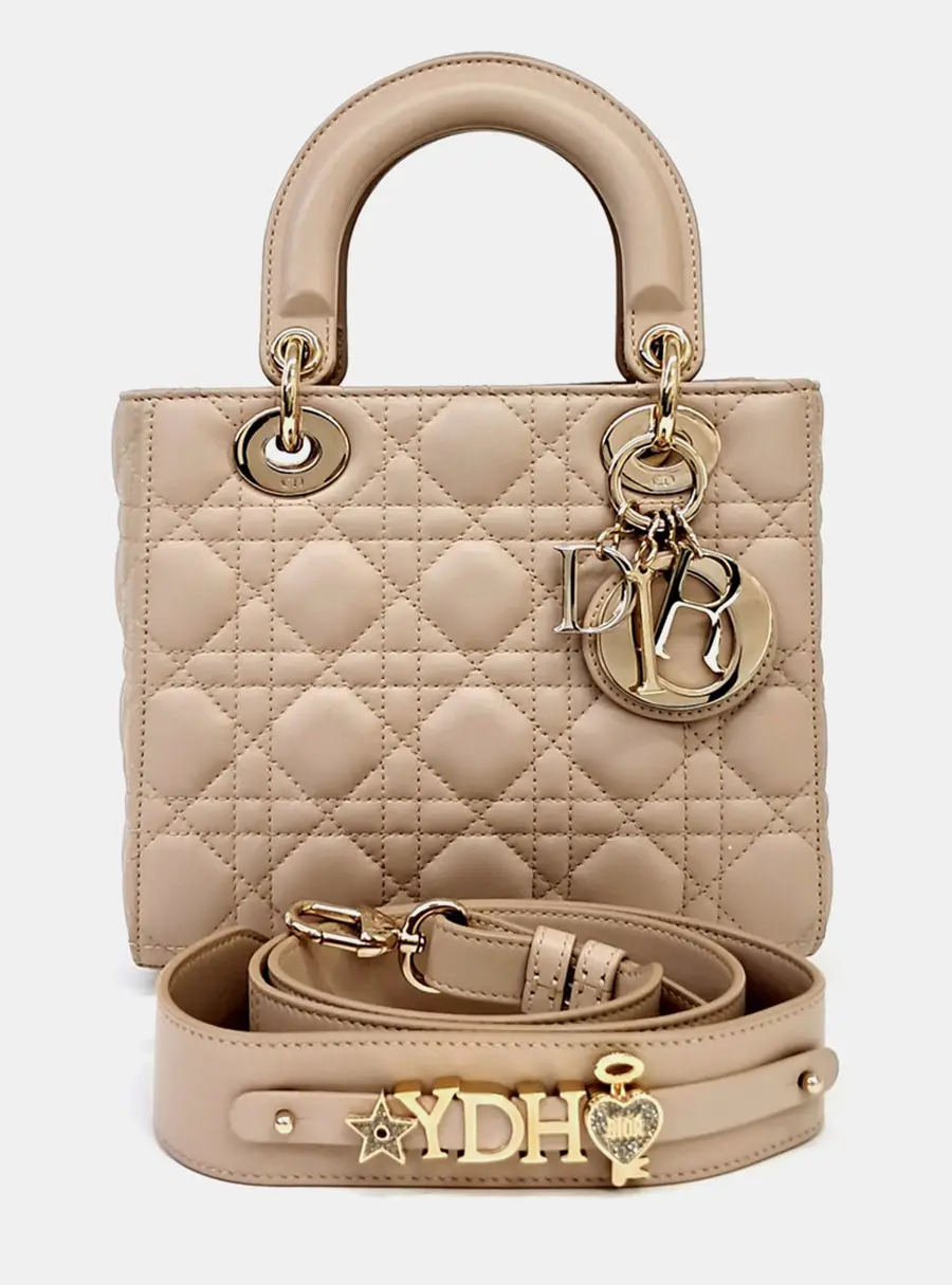 Dior Lady Dior Small Beige Cannage Leather Top Handle Bag