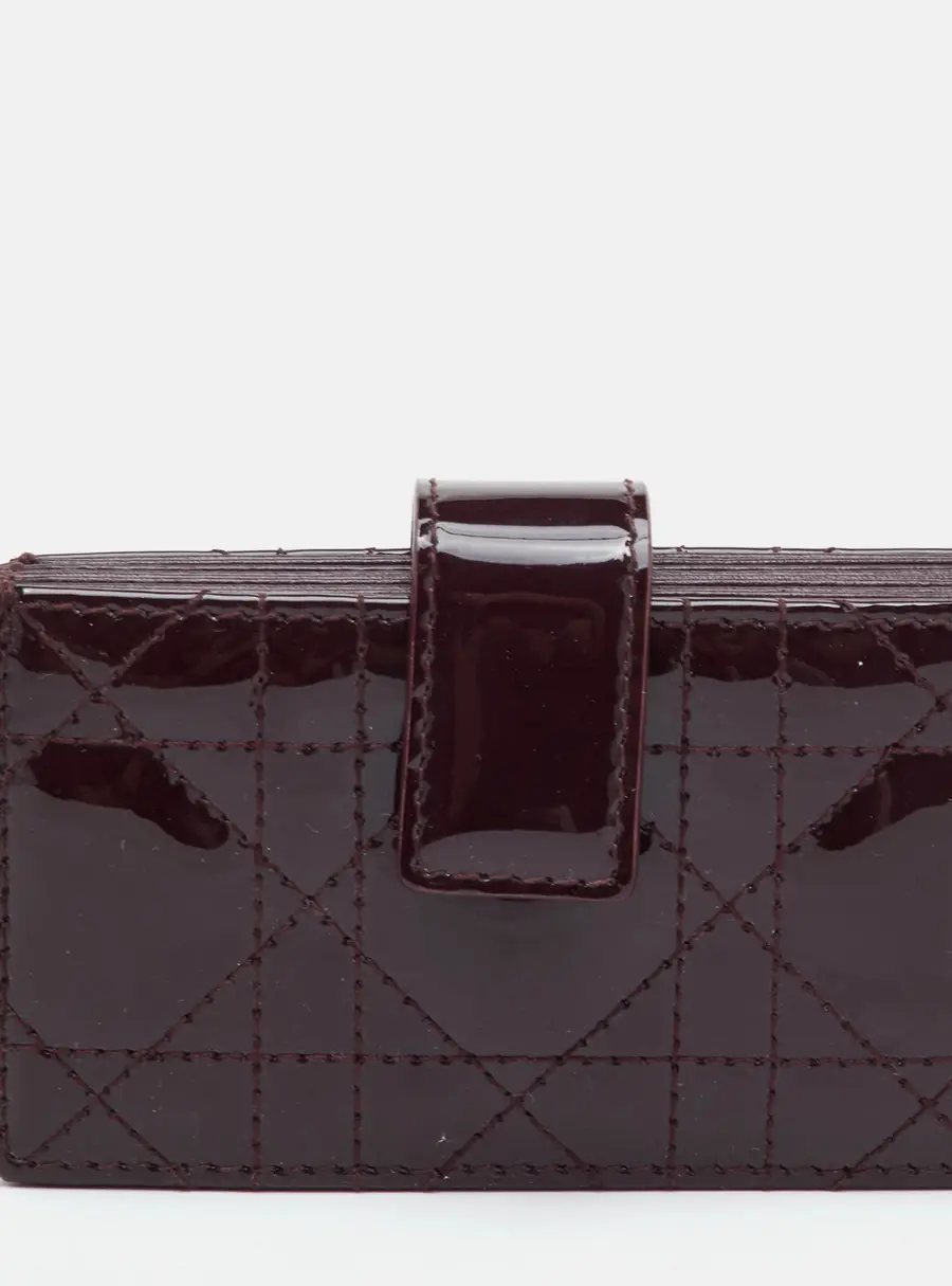 Dior Gusset Burgundy Cannage Patent Leather Card Holder