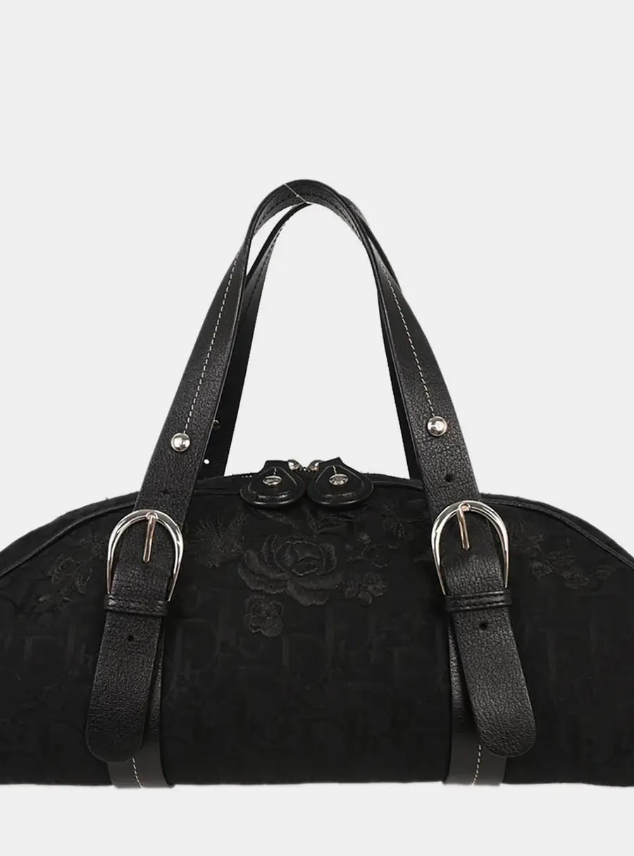 Christian Dior Trotter Black Canvas Leather Top Handle Bag