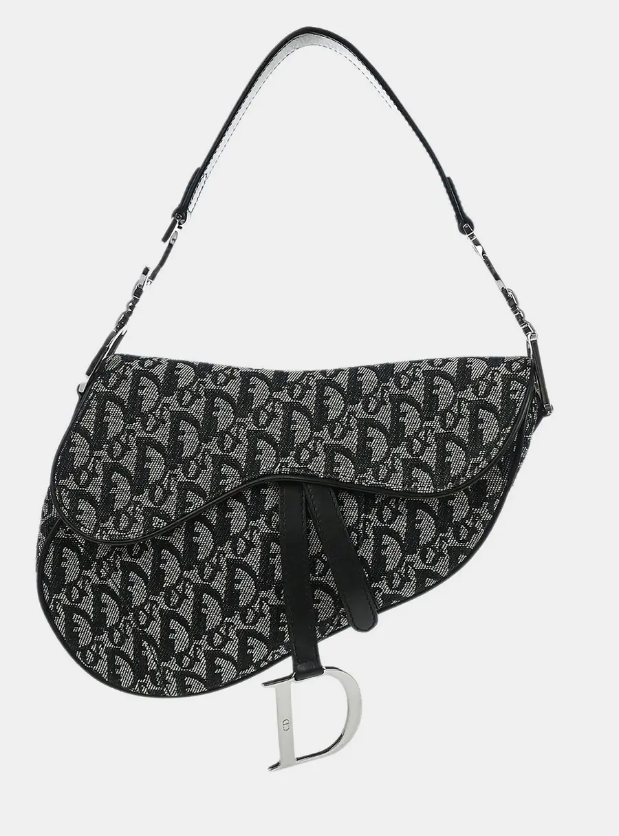 Christian Dior Saddle Black Trotter Canvas Shoulder Bag