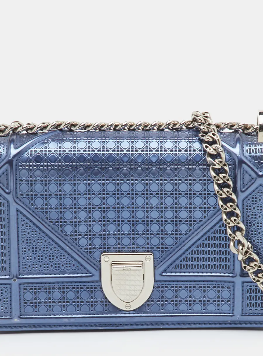 Dior Diorama Mini Blue Microcannage Patent Leather Chain Shoulder Bag