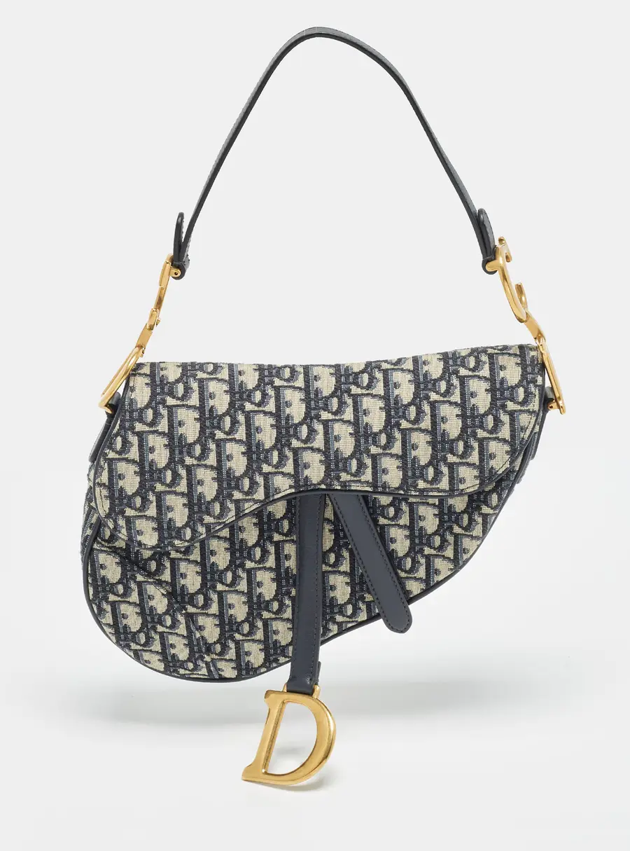 Dior Saddle Navy Blue Oblique Canvas and Leather Shoulder Bag