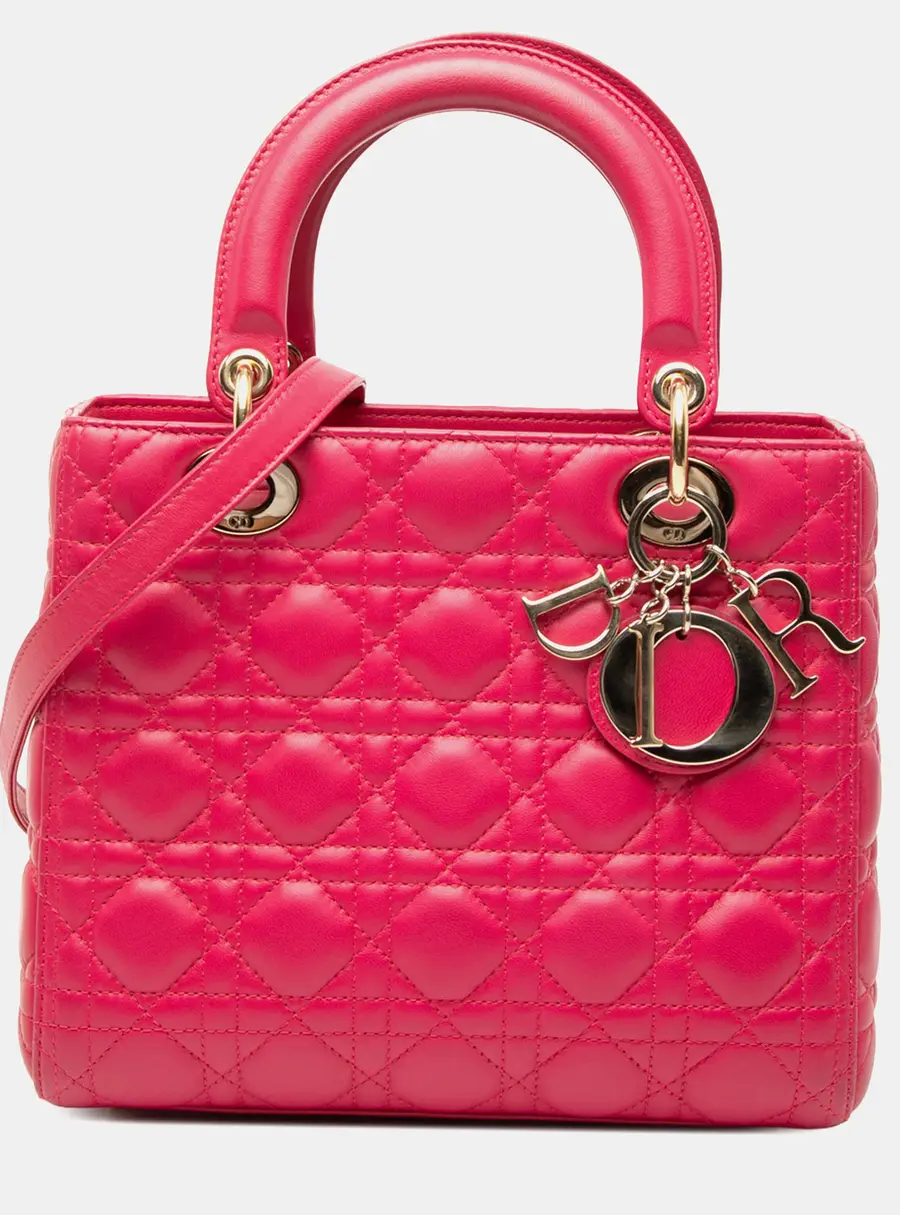 Christian Dior Lady Dior Medium Pink Cannage Lambskin Leather Top Handle Bag
