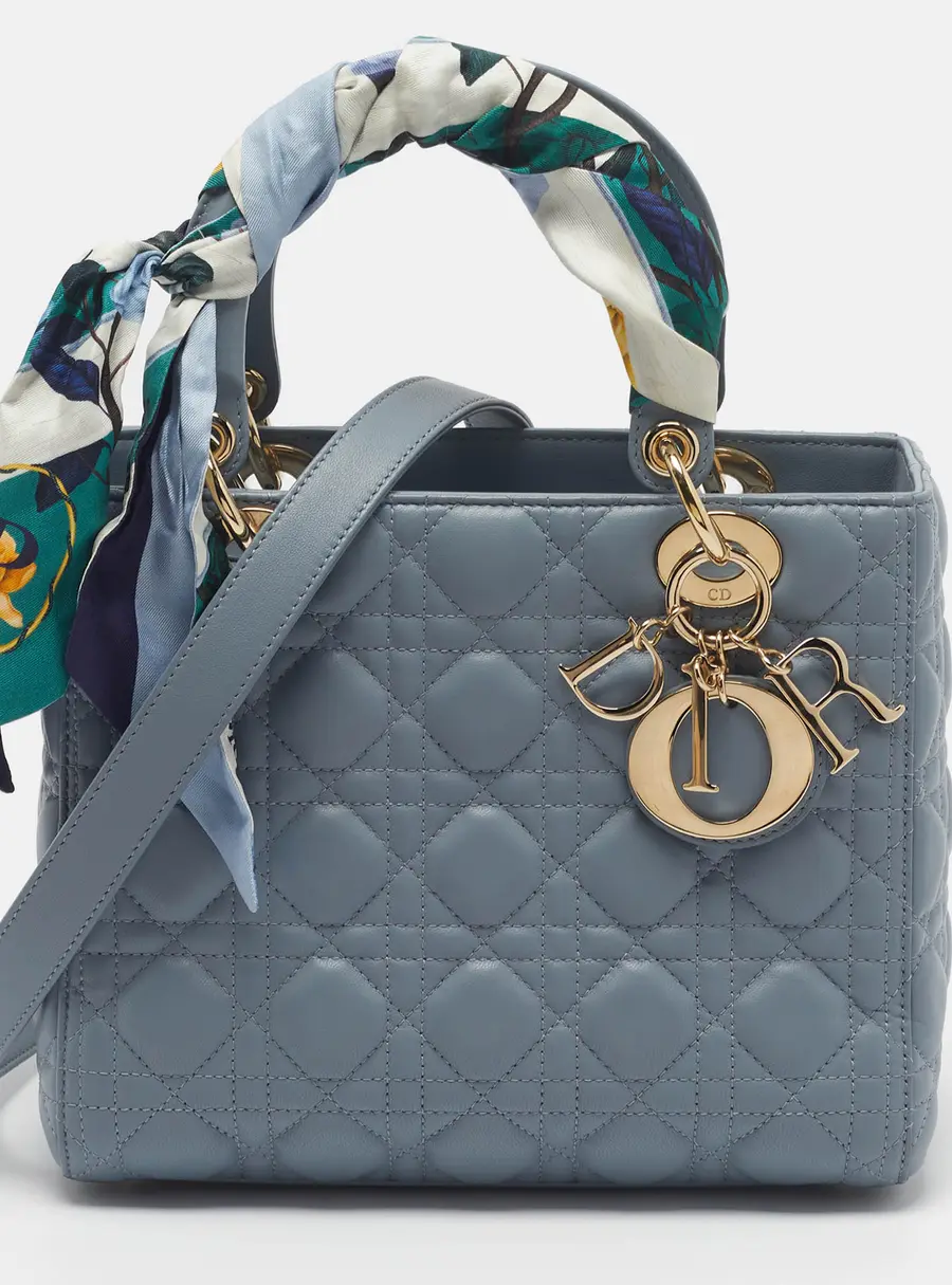 Dior Lady Dior Medium Light Blue Cannage Leather Tote
