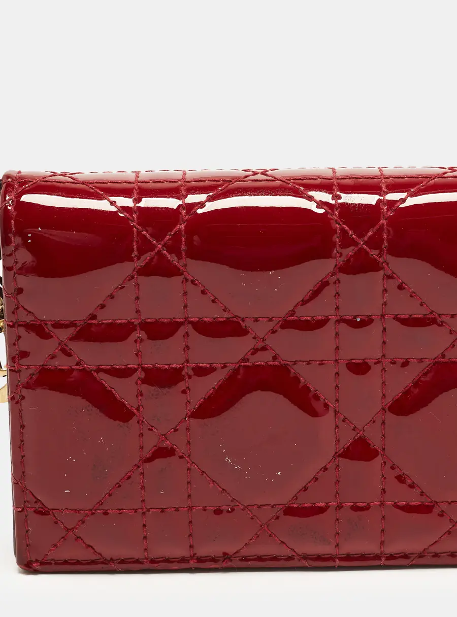 Dior Lady Dior Gardenia Red Cannage Patent Leather Compact Wallet