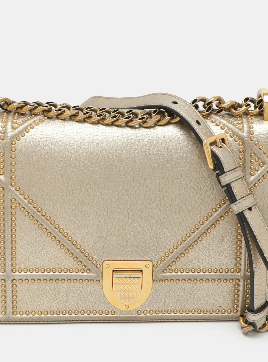 Dior Diorama Medium Gold Leather Studded Flap Shoulder Bag