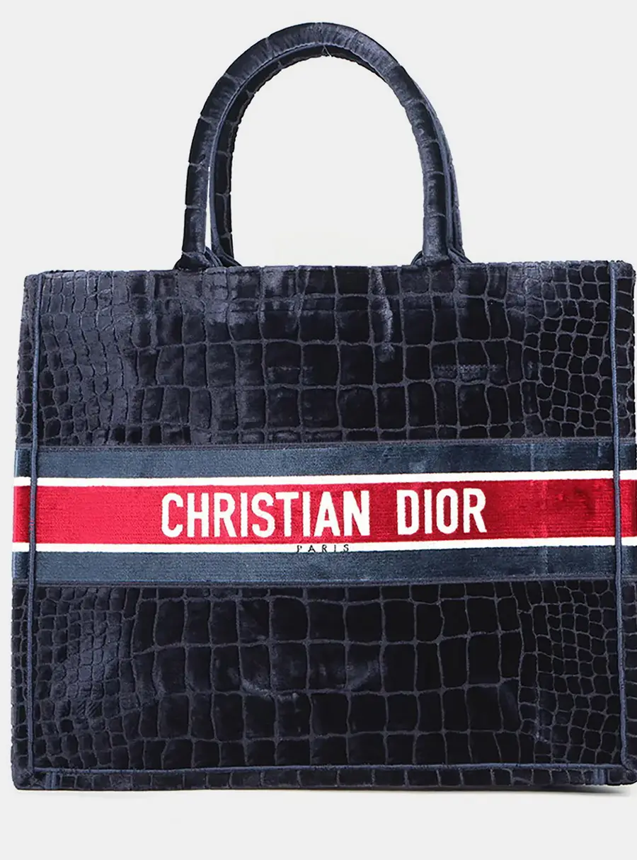 Dior Book Tote Large Navy Suede Top Handle Bag